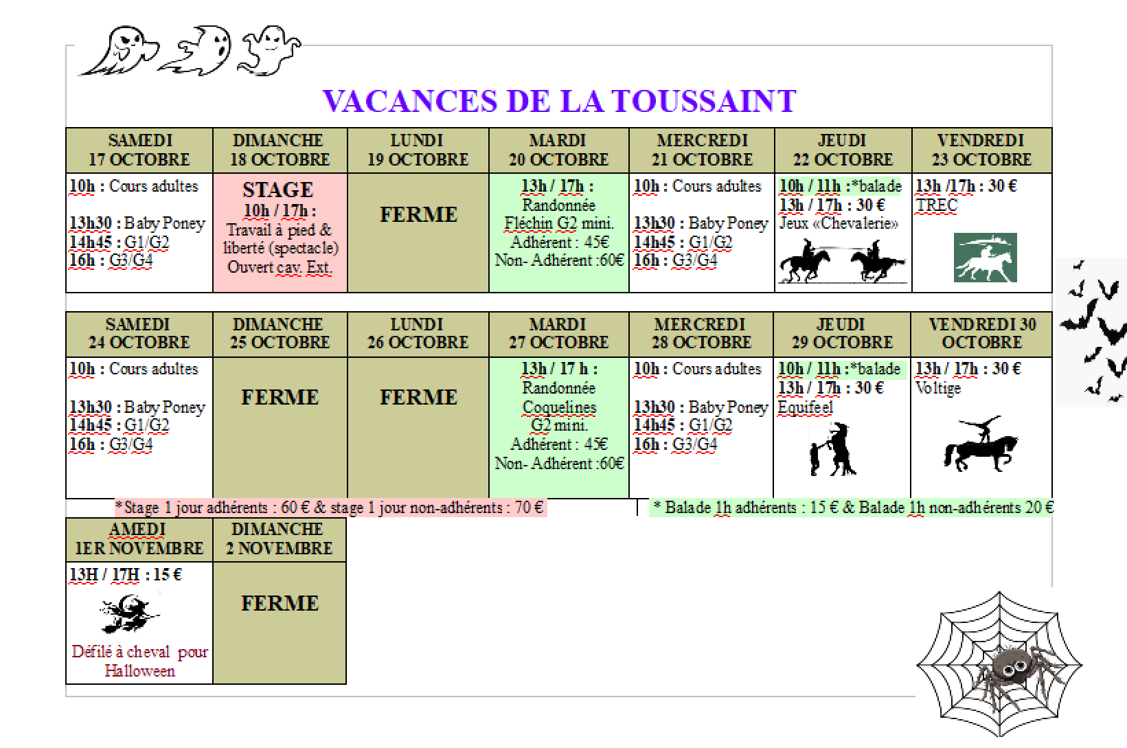 programme vacances Toussaint